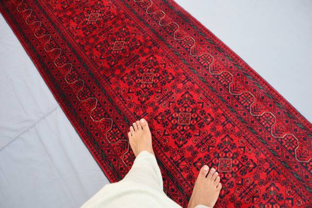 17 Ft Red Runner Rug, Afghan Hand Knotted Veg Dyes Wool Bukhara Long Hallway Runner, Entryway Runner, Kitchen, Stairs Runner Rug - image 1