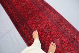 17 Ft Red Runner Rug, Afghan Hand Knotted Veg Dyes Wool Bukhara Long Hallway Runner, Entryway Runner, Kitchen, Stairs Runner Rug - thumbnail 1