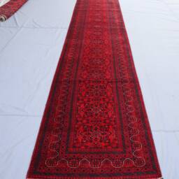 17 Ft Red Runner Rug, Afghan Hand Knotted Veg Dyes Wool Bukhara Long Hallway Runner, Entryway Runner, Kitchen, Stairs Runner Rug - thumbnail 2