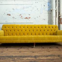 Handmade 4 Seater Mustard Velvet Fabric Chesterfield Sofa - Low Retro Seat - thumbnail 2