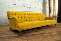 Handmade 4 Seater Mustard Velvet Fabric Chesterfield Sofa - Low Retro Seat - thumbnail 1