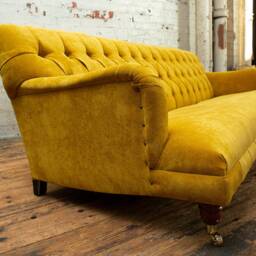 Handmade 4 Seater Mustard Velvet Fabric Chesterfield Sofa - Low Retro Seat - thumbnail 3