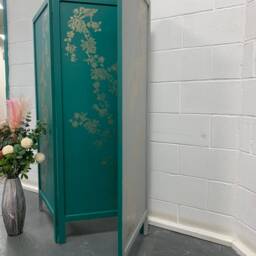 Hand Painted Blossom Gold Teal & Grey Room Divider Screen - thumbnail 2