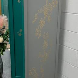 Hand Painted Blossom Gold Teal & Grey Room Divider Screen - thumbnail 3