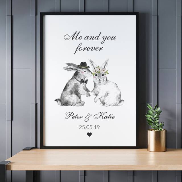 Personalised Bunny Rabbit Wedding Gift, Anniversary Present For Fiance, Boyfriend, Girlfriend, Husband, Wife, Him Or Her - image 1