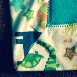 Turquoise Blue Polar Fleece & Flannel Baby Blanket, Receiving Blanket With Animal Print, Nursery Shower Gift - thumbnail 4