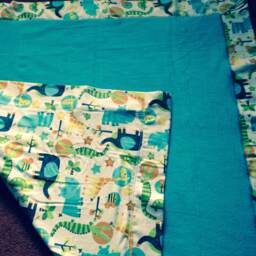 Turquoise Blue Polar Fleece & Flannel Baby Blanket, Receiving Blanket With Animal Print, Nursery Shower Gift - thumbnail 2