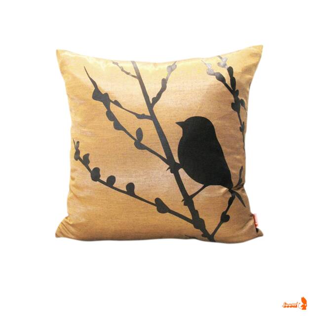Brown Bird On Cherry Blossom 16 Inches Square Pillow - image 1
