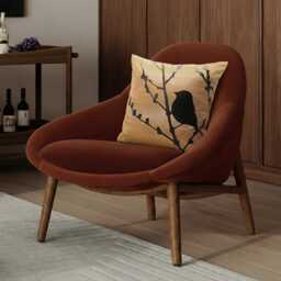 Brown Bird On Cherry Blossom 16 Inches Square Pillow - thumbnail 3