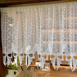 Floral Sheer Valance Curtain, Elegant Translucent Lace Window Curtain With Bow Edging - thumbnail 2