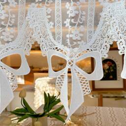 Floral Sheer Valance Curtain, Elegant Translucent Lace Window Curtain With Bow Edging - thumbnail 3