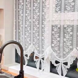 Floral Sheer Valance Curtain, Elegant Translucent Lace Window Curtain With Bow Edging - thumbnail 4