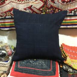 Vintage Handmade Tribal Black Hmong Embroidered Silk Cotton Pillow Over - thumbnail 4