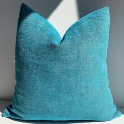 Turquoise Linen Throw Pillow Cover, Decorative Pillowcase, Patina Blue Textured Cushion Cover, 20x20 - thumbnail 3