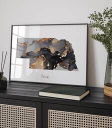 Nebraska Map Black & Gold Wall Art Print Us State - Usa United States Of America - thumbnail 1