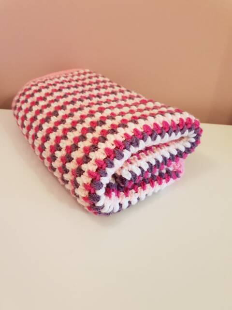 Handmade Crochet Baby Blanket Pink, Purple & White Acrylic Yarn - image 1