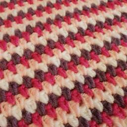 Handmade Crochet Baby Blanket Pink, Purple & White Acrylic Yarn - thumbnail 4