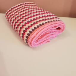 Handmade Crochet Baby Blanket Pink, Purple & White Acrylic Yarn - thumbnail 3