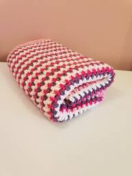 Handmade Crochet Baby Blanket Pink, Purple & White Acrylic Yarn