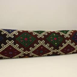 Vintage Turkish Kilim Pillow Cover, Wool Lumbar Cushion - 12x47 In - thumbnail 2