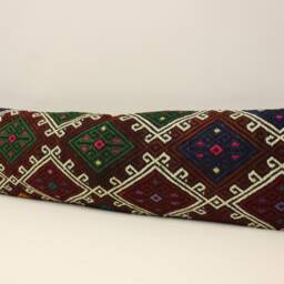 Vintage Turkish Kilim Pillow Cover, Wool Lumbar Cushion - 12x47 In - thumbnail 3