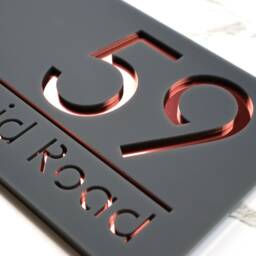 K Smart Sign - Bellissima H1 Laser Cut Matt Dark Gray Anthracite & Rose Gold Mirror Floating House 300mm X 160mm - thumbnail 2