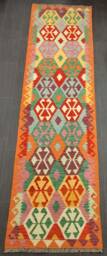 Tribal Kilim Runner, Handmade Artisan Afghan Turkish Aztec Sheep Wool Runner Rug 299x84 cm - thumbnail 1