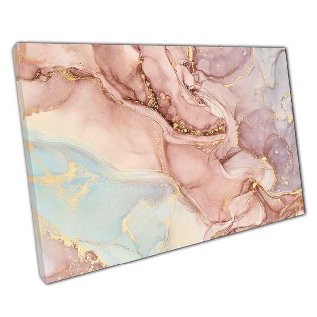 Abstract Marbling Canvas Print Pastel Pink Blue Purple With Gold Highlights For Home Office D??cor - image 1