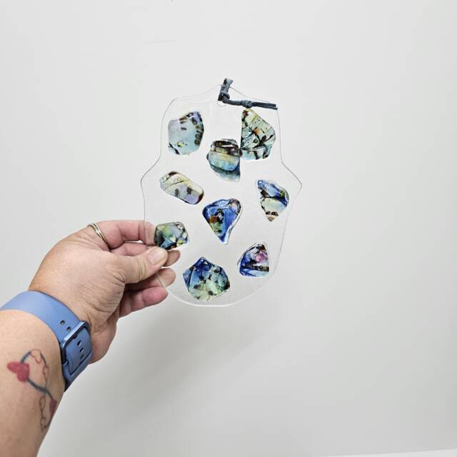 Fused Glass Hamsa Wall Art - Blue & Purple New Home Gift - image 1