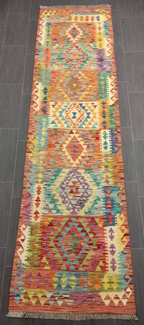 Tribal Runner Rug, Handmade Artisan Afghan Turkish Persian Qashqai Navajo Bohemian Flatweave Wool Kilim Rug 295x80 cm - image 1