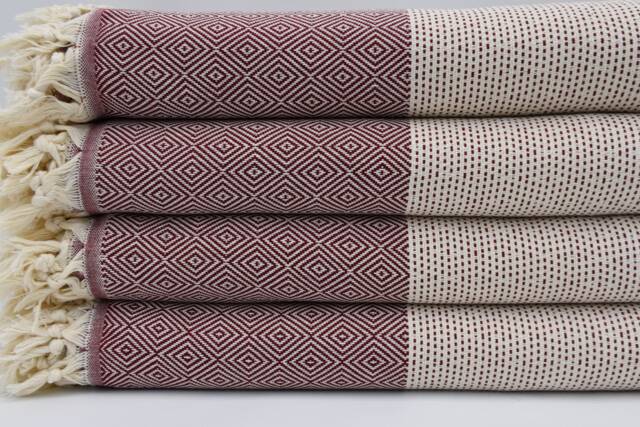 "Burgundy Blanket, Diamond Desing Throw, Turkish Bedspread, Bedspread, Turkish Blanket, 79""x91" - image 1