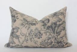 Last Chance ~ Floral Lumbar Throw Pillow, Designer Lumbar, Beige & Gray Cushion, Tan For Couch -- Creek - thumbnail 1