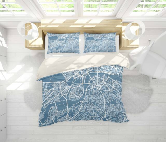 Blue City Map Duvet Cover Set, Abstract Architecture Bedding - image 1