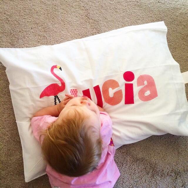 Personalized Kids Decor Personalized Pillow Case, Flamingo Pillow, Pink Peach Coral Applique Letters 320 Thread Count Satin - image 1