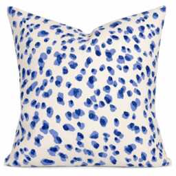 Ballard Designs Blue Leopard Pillow Cover, Coastal Designer Animal Print Accent