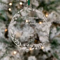 Personalised 1st Christmas in Our New Home Bauble Clear Acrylic