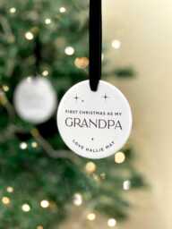 Personalised Grandparent Bauble First Christmas As My Grandma Or Grandad, 2025 Tree Decoration