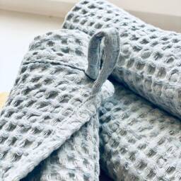 Waffle Linen Towels Set Of 4 - Soft Stonewashed Guest Towels, Japandi Scandi Bathroom Decor, Natural Spa Sustainable - thumbnail 3