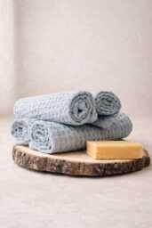 Waffle Linen Towels Set Of 4 - Soft Stonewashed Guest Towels, Japandi Scandi Bathroom Decor, Natural Spa Sustainable