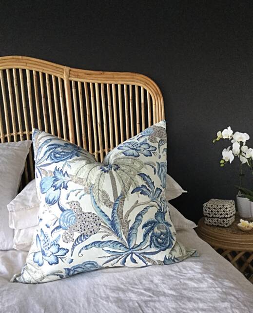 Exotic Palm Linen Cushion Cover Blue Hampton's Style Pillow - image 1