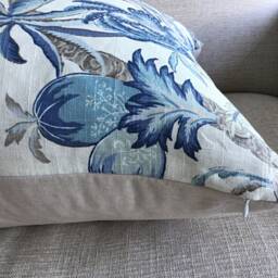 Exotic Palm Linen Cushion Cover Blue Hampton's Style Pillow - thumbnail 2