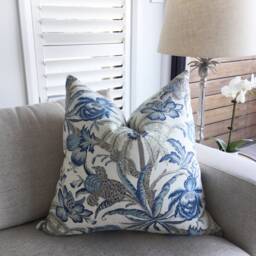 Exotic Palm Linen Cushion Cover Blue Hampton's Style Pillow - thumbnail 3