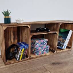 Rustic Wooden Crate Shelf, Chunky Tv Stand, Fully Assembled Storage Unit - thumbnail 2