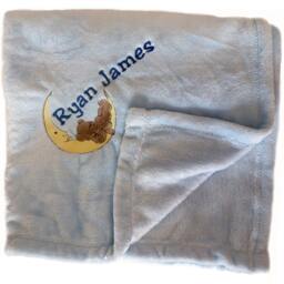 Micro Fleece Baby Blanket With Bear On Moon Embroidery & Personalized