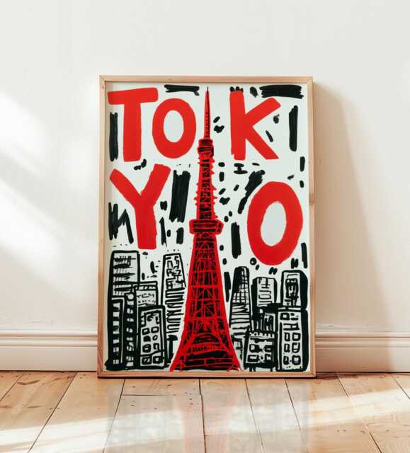 Tokyo Graffiti Art Print, Modern Street Style Poster, Bold Red City Wall Art, Contemporary Urban Travel Japan Home Decor - image 1