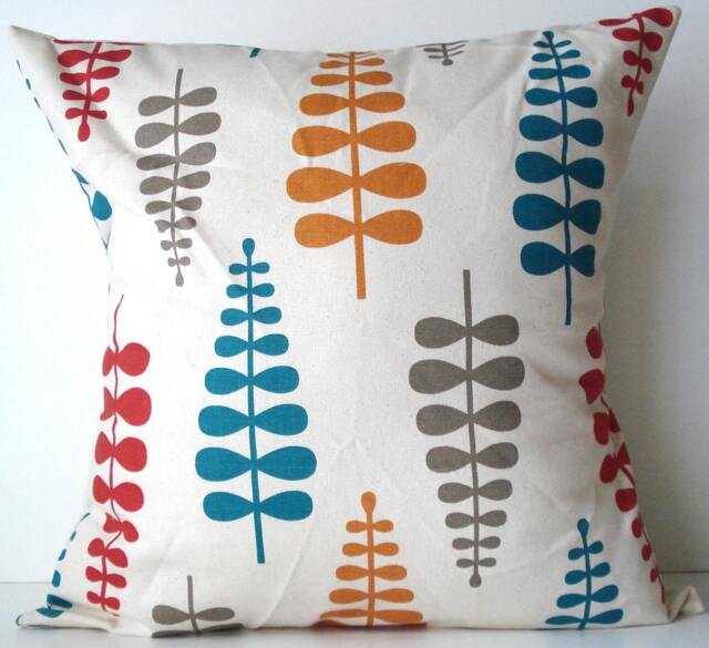 New 18x18 Inch Designer Handmade Pillow Case. Orange, Turquoise, Red & Taupe Modern Graphic