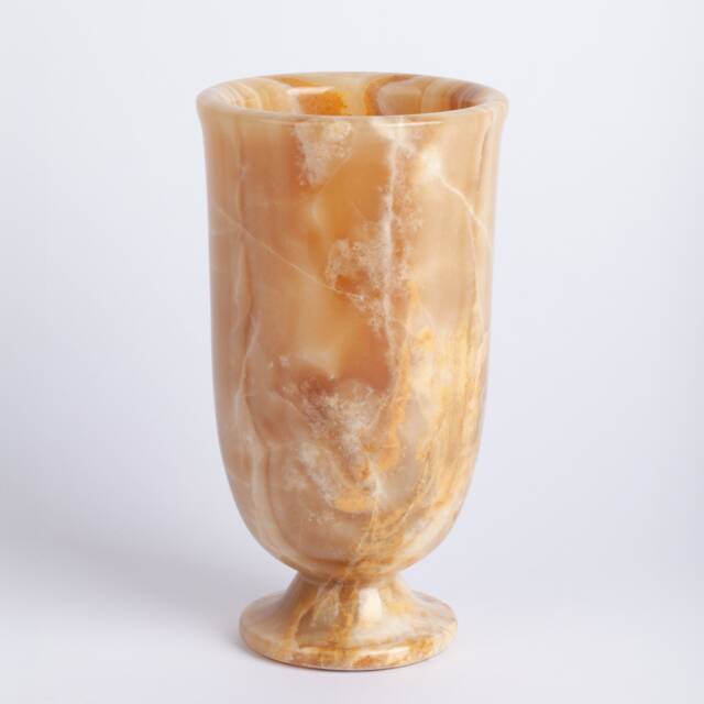 Hand Carved Yellow Alabaster Vase Natural Stone Home Decor - image 1