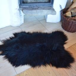 Icelandic Natural Black Genuine Sheepskin Lambskin Sheep Skin Rug Pelt Long Wool Soft, Schaffell, Hygge - thumbnail 2