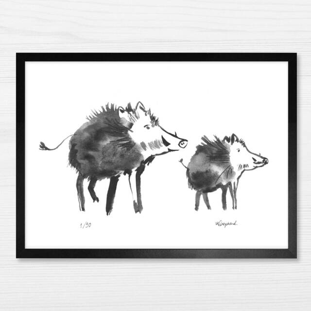 Wild Boar Watercolor Print Limited Edition Farmhouse Wall Art - image 1