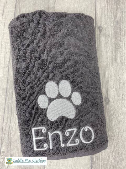 Puppy Dog Personalised Towel, Embroidered Hand Doggie Paw Custom Name, Dog, Print Gifts For Dogs Cats Pets - image 1
